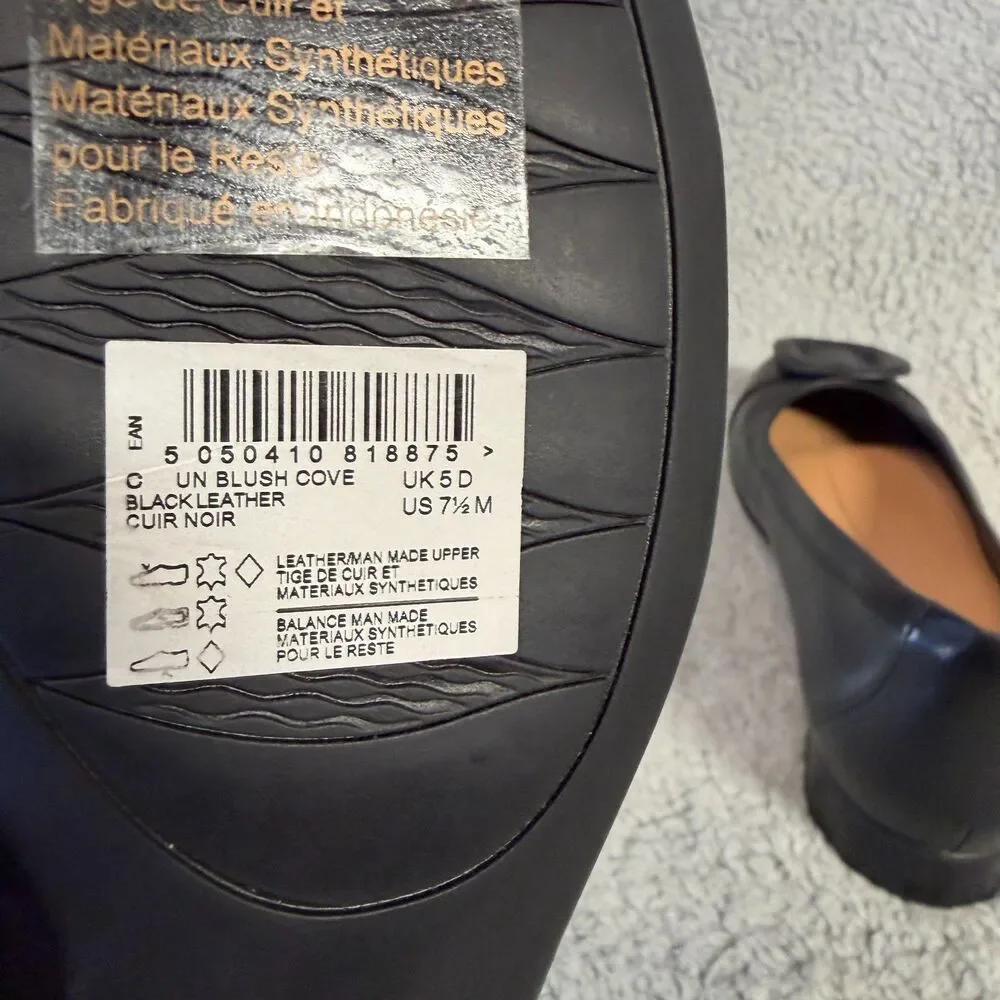 CLARKS Un Blush Cove Leather Pumps Womens 7.5 Black Low Heel Slip On Shoes